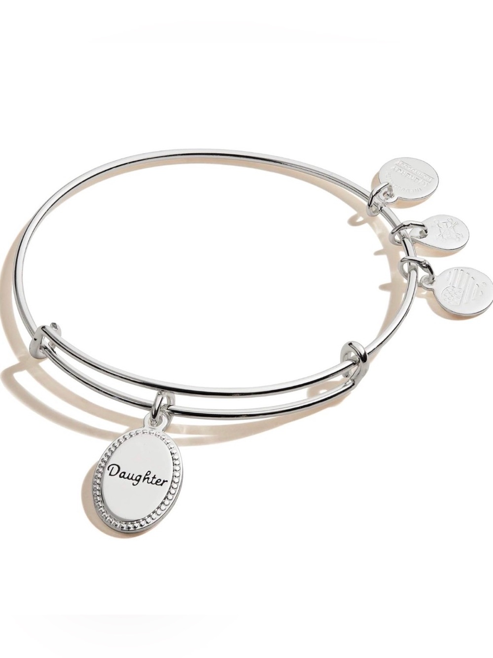 NWT ALEX AND ANI silver ‘Because I love you’ daughter charm bangle bracelet